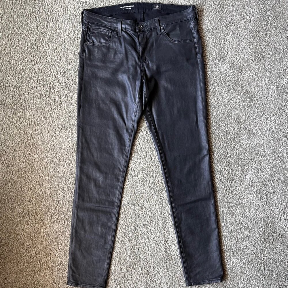 AG Adriano Goldschmied Black Coated Skinny Jeans The Legging Ankle Size 29R